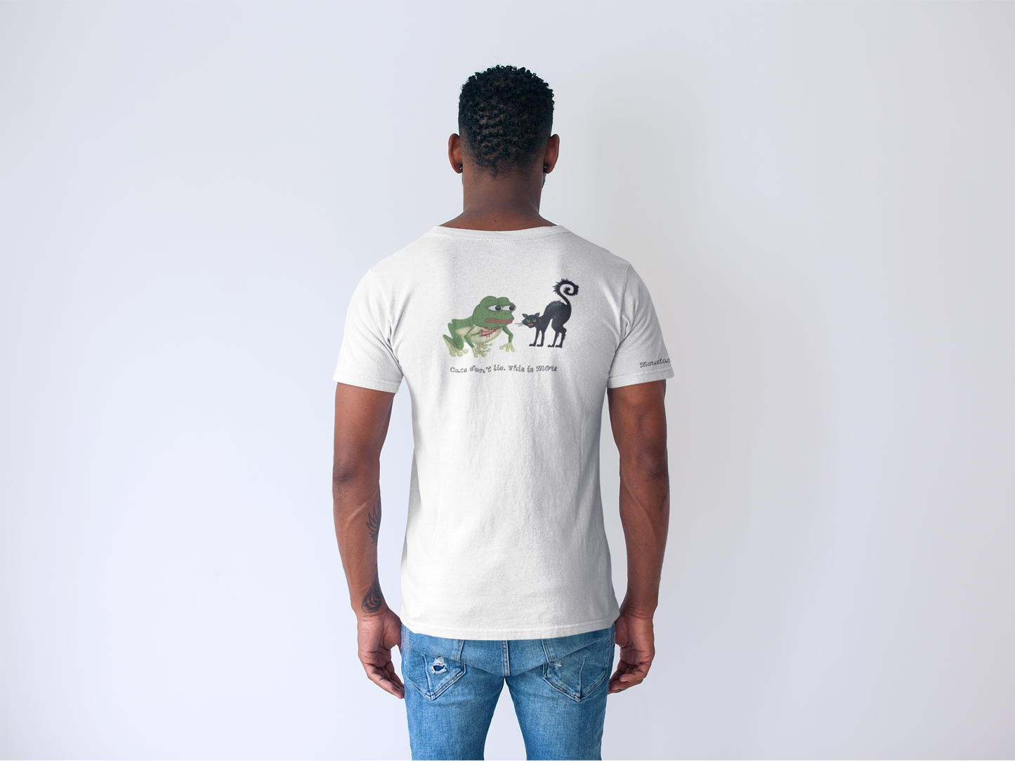 Unisex Meme T-Shirt - Frog and Cat - Organic Cotton - White - Funny Streetwear by Moustache Man