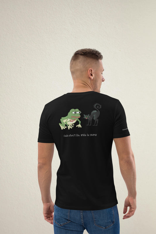 Meme Unisex T-Shirt MOU - Frog and Cat - Organic Cotton - Black